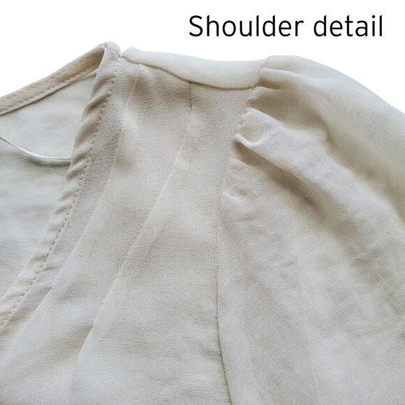 Zara Silk Organza Blouse Ruffle Front Sheer 3/4 Sleeve Cream Fairy Size L - Picture 6 of 16